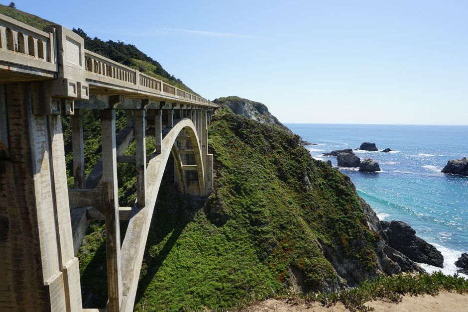 Breathtaking view of Bixby Creek Bridge and Pacific Ocean along California's scenic coast.